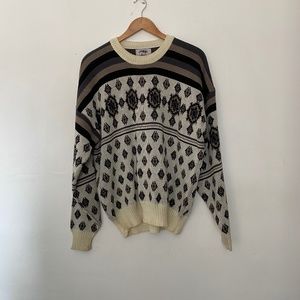 Vintage Hemingway Point Cream Patterned Crew Neck Sweater